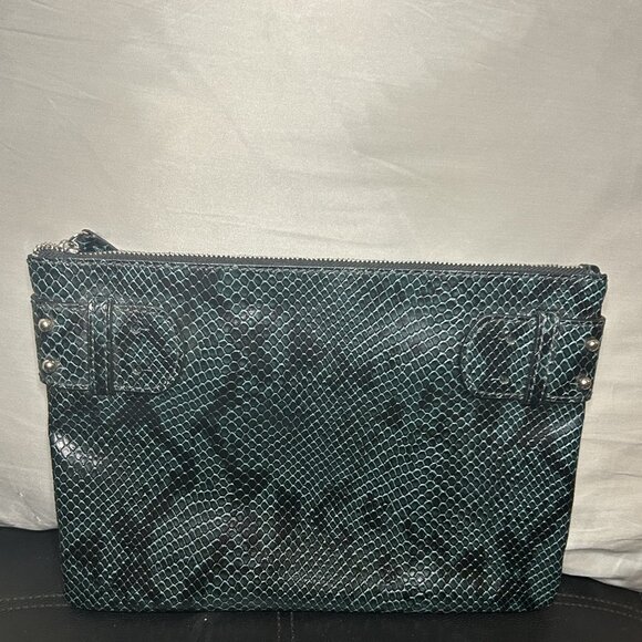 Zara Emerald Green Faux Snakeskin Clutch / Makeup Envelope Bag - 7x10" NWOT - Picture 2 of 6
